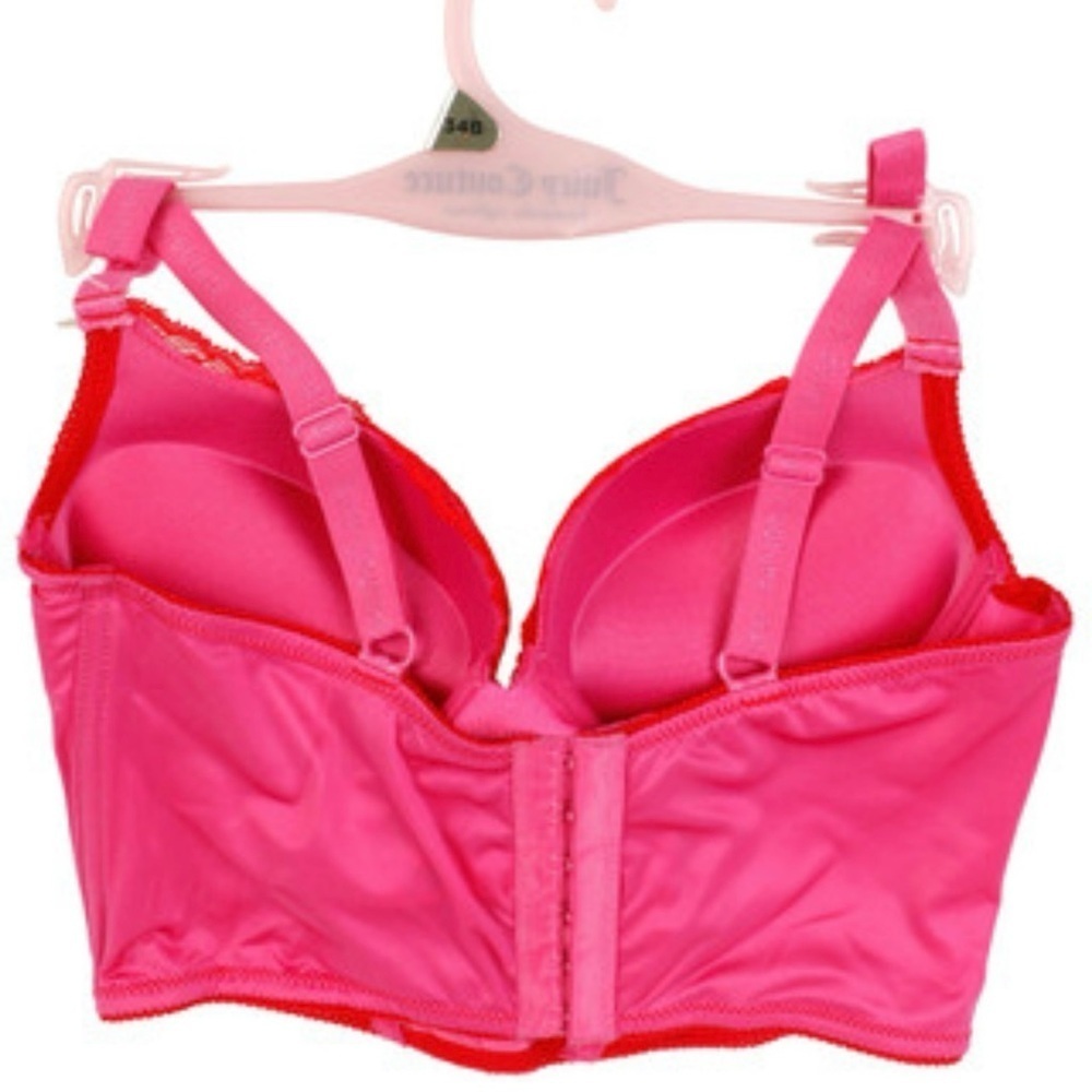 🩷❤️Juicy Couture 34B Bra Corset Push Up Hot Pink Red Satin Lace Underwire-NWT🩷❤️ - Picture 2 of 10